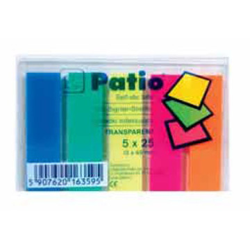 Закладки Patio, пластиковые самоклеящиеся 12мм х 45 мм, 5 неоновых  цветов по 25 листов, 12 шт./упак.