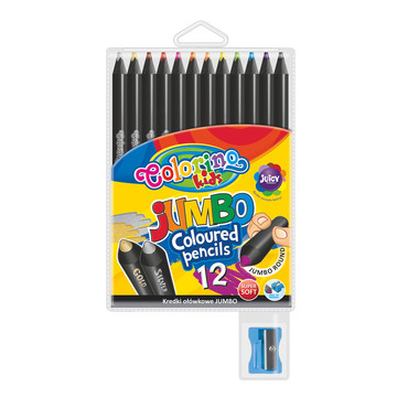 Круглые цветные карандаши Jumbo, 12 цветов ( с точилкой ), чёрное дерево