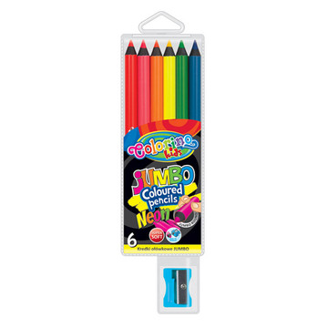 Круглые цветные карандаши Jumbo, 6 неоновых цветов+точилка (блистер), диаметр 10 мм