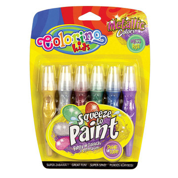 Жидкие краски Colorino в пластиковой тубе с большой кисточкой, 6 металлических цветов