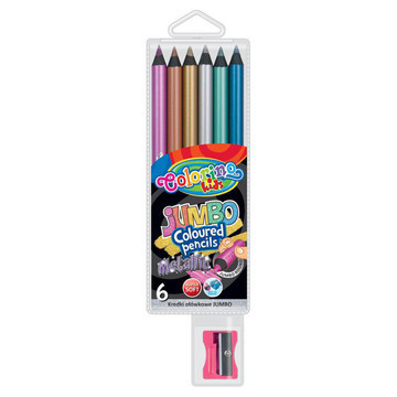 Круглые цветные карандаши Jumbo, 6 металлических цветов+точилка (блистер), диаметр 10 мм