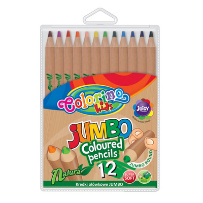 Круглые цветные карандаши Jumbo с корпусом нат. дерева 12 цветов (винил. сумка с европод.) 