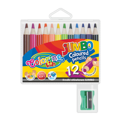 Круглые цветные карандаши Jumbo, 12 цветов (короткие 8,9 см)