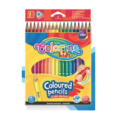 Треугольные цветные карандаши Colorino 17 цветов + 1 флуоресцентный, супер прочные
